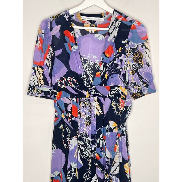 & Other Stories Printed Tie Waisted Plunging Neck Maxi Dress Purple Women's US 2 - Picture 4 of 12